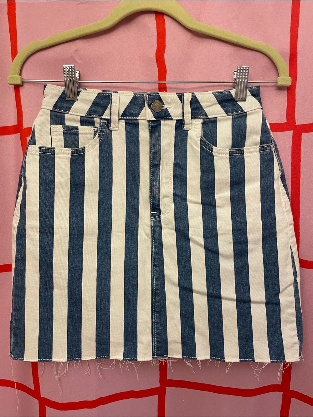 Hollister Navy & White Stripe Denim Skirt